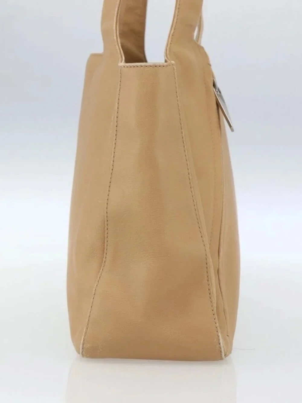 Salvatore Ferragamo Tote Bag Leather Beige Silver Auth 162146